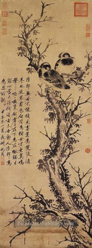 deux corneilles dans un arbre vieux Chine encre Peintures à l'huile